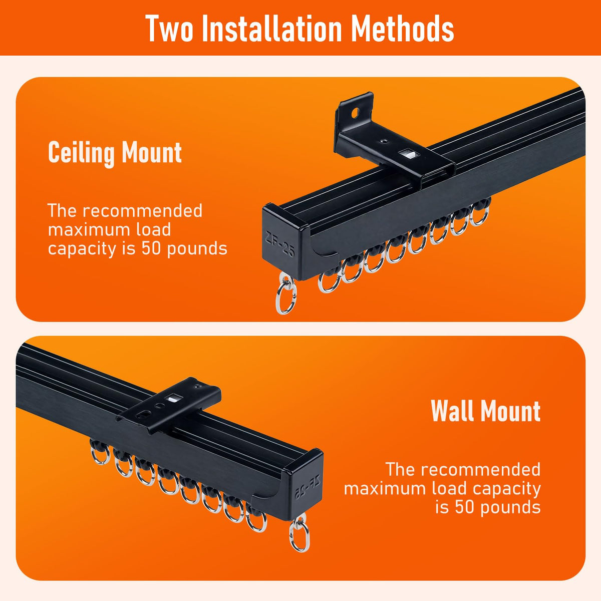 Ceiling Curtain Track Wall Mount with Silent Strip and Hooks, Curtain Rail Track Ceiling for Room Divider, RV Curtain Track, Living Room, Bedroom, Bathroom, 9 Feet