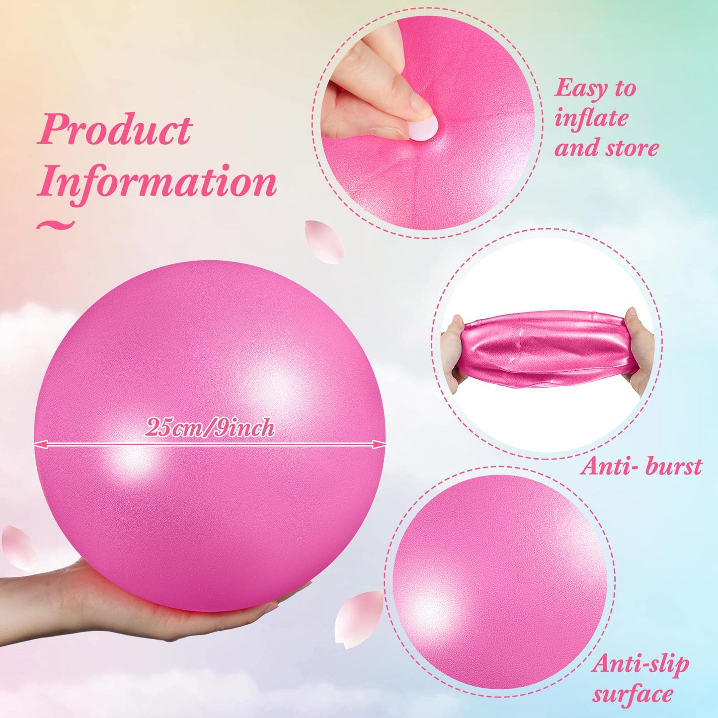 Aoriher 10 Pieces 9 Inch Exercise Pilates Ball Yoga Therapy Ball for Yoga Stability Barre Training Stretching Physical Posture Training Gym(Pink, Purple)