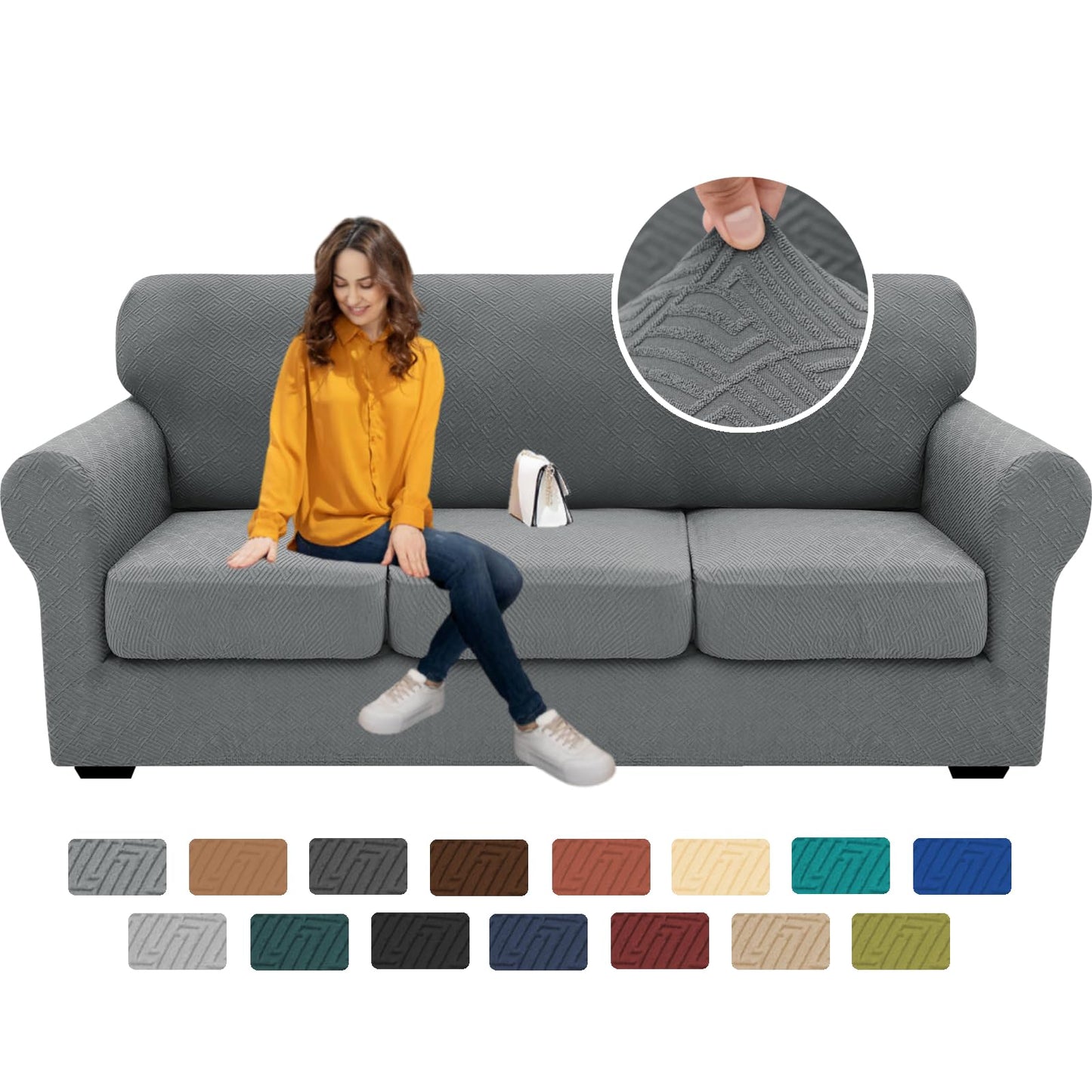 XINEAGE New 4 Pieces Couch Covers for 3 Cushion Super Stretch Thick Soft Sofa Covers Anti Slip Elastic Sofa Slipcover for Dogs Pets Furniture Protector (Large, Light Gray)