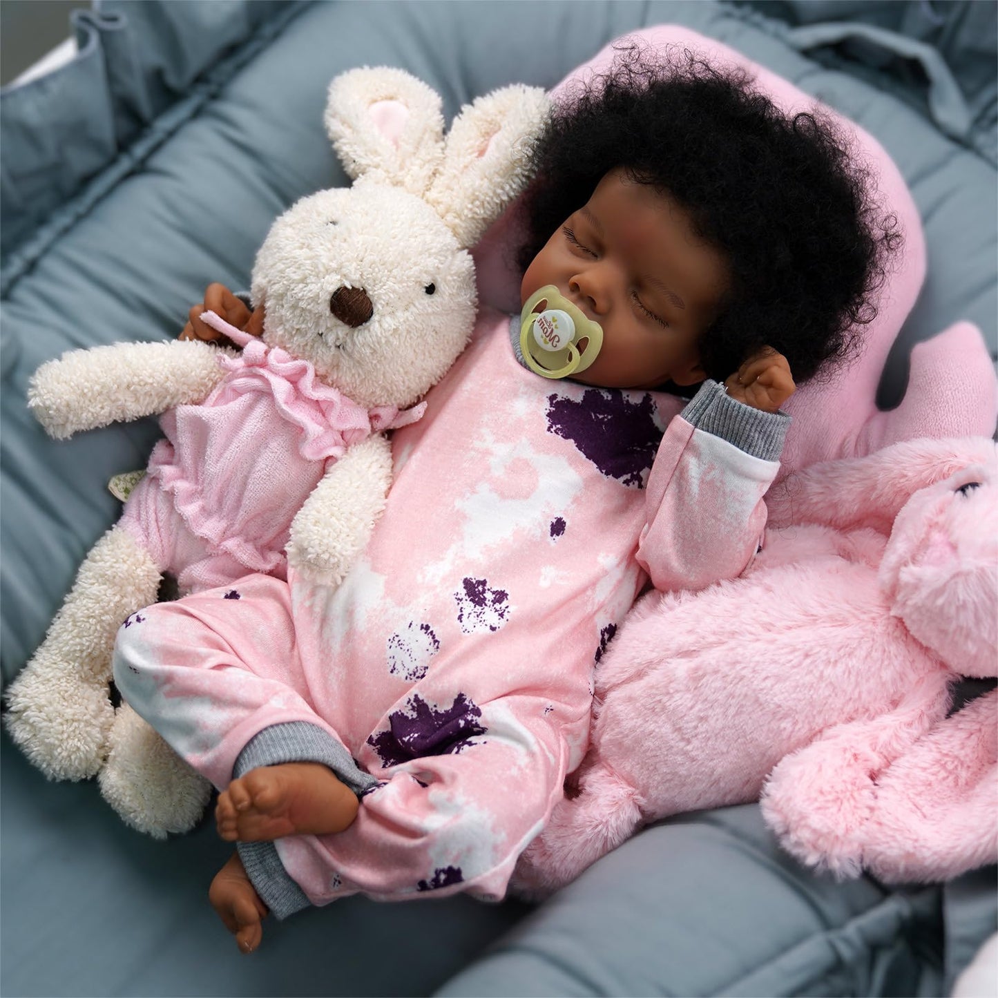 BABESIDE Lifelike Reborn Baby Doll Black 17-Inch Baby-Soft Body & Curls Realistic-Newborn Baby Dolls African American Real Life Baby Dolls Cloth Body w/Feeding Kit & Gift Box for Kids