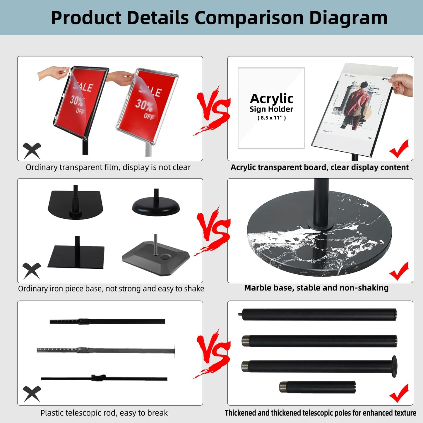 HANPIU Sign Holder 8.5 x 11 Inch Poster Sign Stand - Rotating Display Sign Holders Stand for Business Supermarket Promotions Advertising Signs Holder Floor Stand Adjustable Sign Display Stand Vertical and Horizontal View