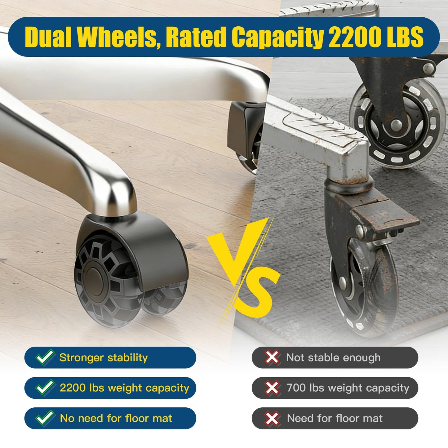 Office Chair Wheels Casters-Protection for Hardwood Floors and Carpet, Heavy Duty Silent Computer Chair Wheels with Standard Stem 7/16″* 7/8″(11mm*22mm),Office Chair Wheels Replacement (Black)