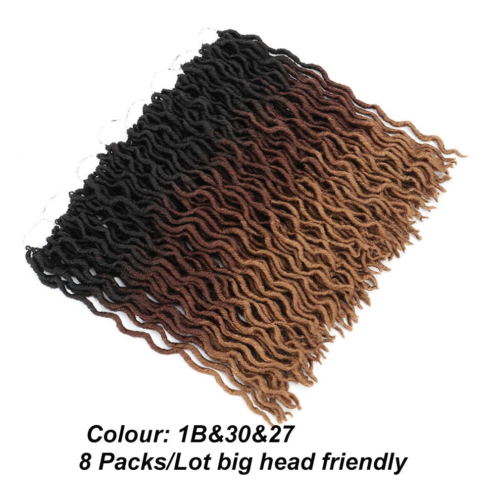 Eliza Wavy Gypsy Locs Ombre Crochet Hair 18" 8Packs/Lot Goddess Locs 100% Kanekalon Fiber Faux Locs African Roots Dreadlocs Synthetic Braiding Hair Extensions for Black Women(18",OM3T30/27)
