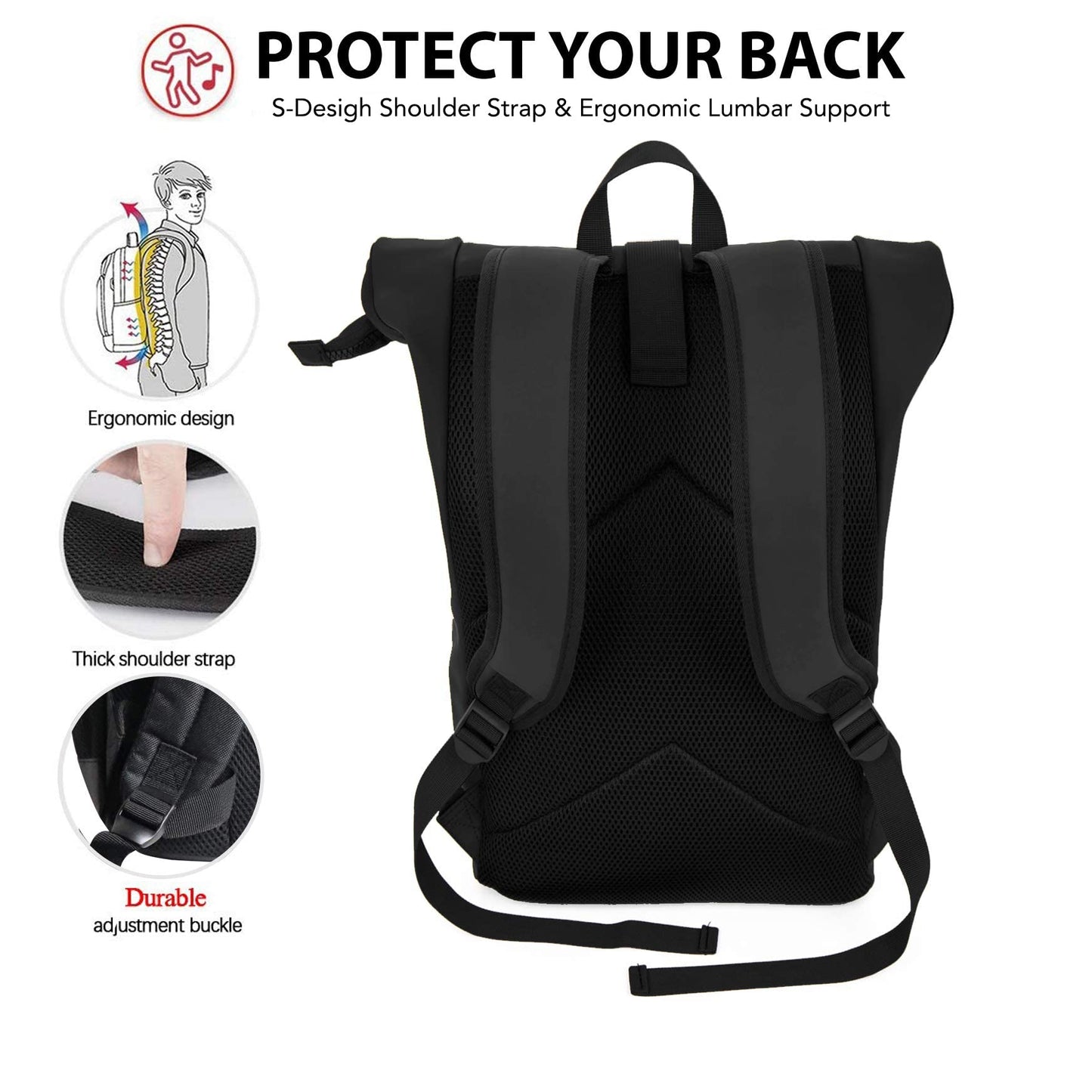 X RAY Roll Top Laptop Backpack for Men Women, PU Leather Expandable Casual Daypack Capacity Adjustable 22L Fits 15.6" Laptop, Royal Blue/Tangerine, One Size