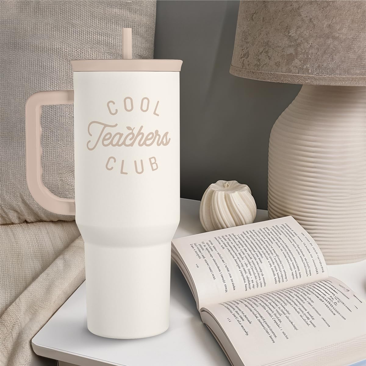 SANDJEST Teacher Appreciation Gift for Women – Stainless Steel Insulated Tumbler with Handle - Teachers Travel Coffee Mug Cup for Women Back to School Birthday Christmas, 40oz