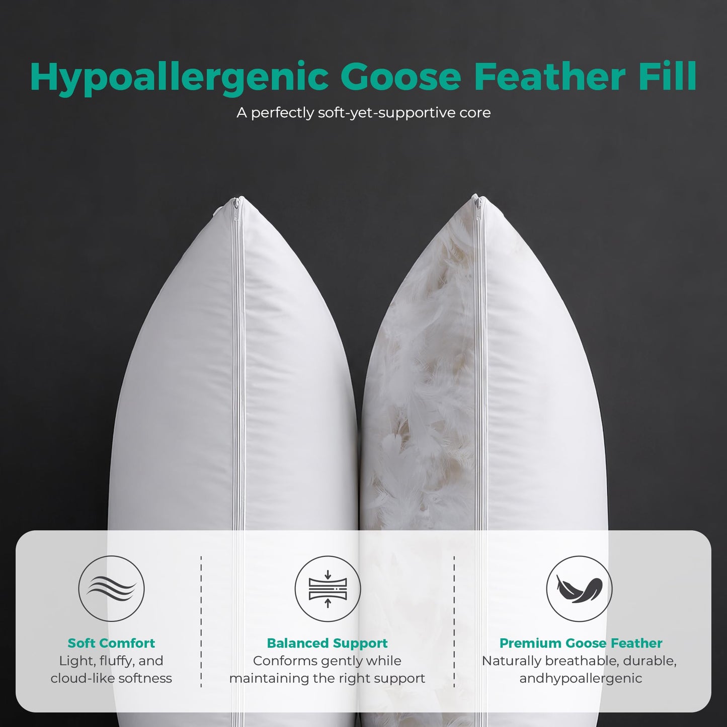 Three Geese Adjustable Layer Goose Feather Pillow,Assembled Bed Pillow,100% Soft Cotton Cover,Good for Side and Back Stomach Sleeper, Standard/Queen Size,Packaging Include 1 Pillow.