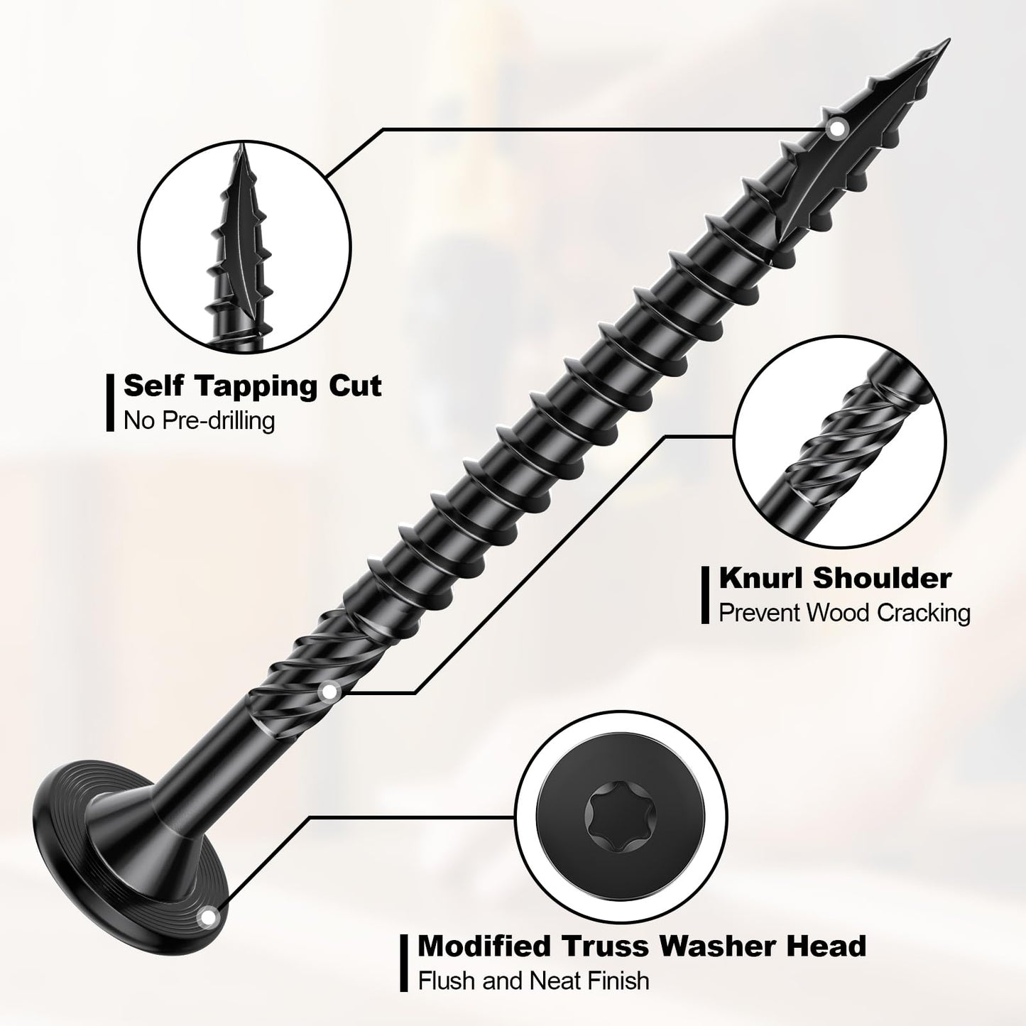 FMhotu 8 Inch Heavy-Duty Outdoor Deck Screws, 50Pcs Star Drive Decking Wood Screws, Rust Resistant Timber Screws for Timber/Log/Landscaping Wood (#14 x 8" Black)
