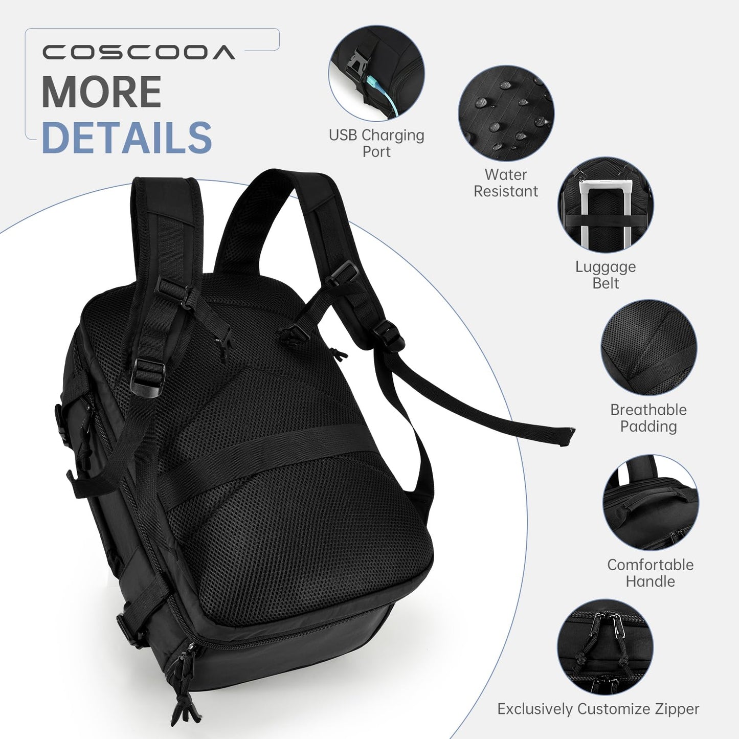 COSCOOA 6x13x17 inch Personal Item Bag for Budget Flight in Canada,15x33x43 cm Travel Bag,Expandable Carry On Travel Backpack,Underseat Travel Duffel Bag,15.6 inch Laptop Backpack