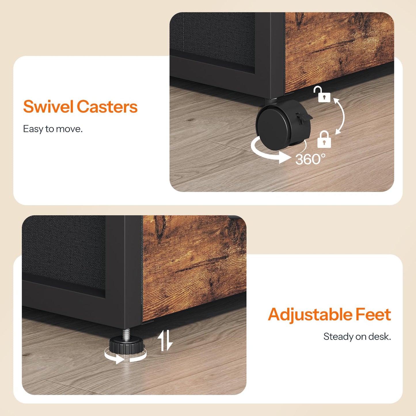 HOOBRO 2-Tier Printer Stand with Drawer, Under Desk Printer Table, Printer Cart with Storage, with Casters/Adjustable Feet, for Home Office, Study, Living Room, Rustic Brown and Black, BF20PS01