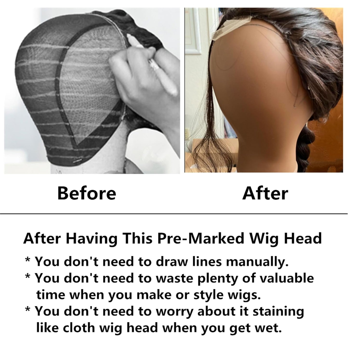 COMMGOAL Mannequin Head for Wigs with Guide Lines, Pre Marked Wig Head for Wig Making and Styling, Compatible with Wig Stand, Stable for 10 Years, Brown