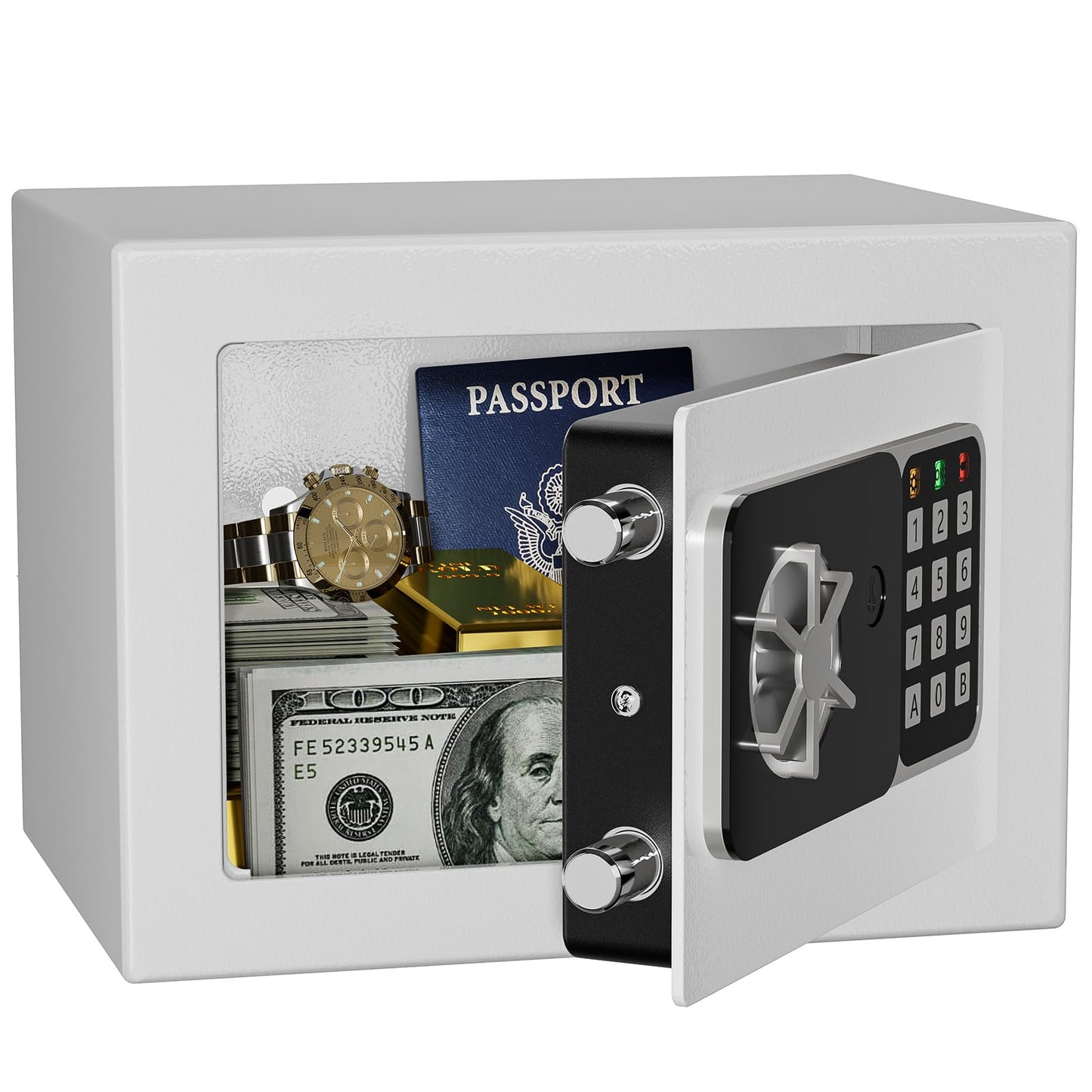 KABISAFE Safe Box 0.3 Cubic Feet, Small Safe with Digital Keypad and Key, Anti Theft Safe for Jewelry Watch Cash, Personal Money Safe for Home (White)