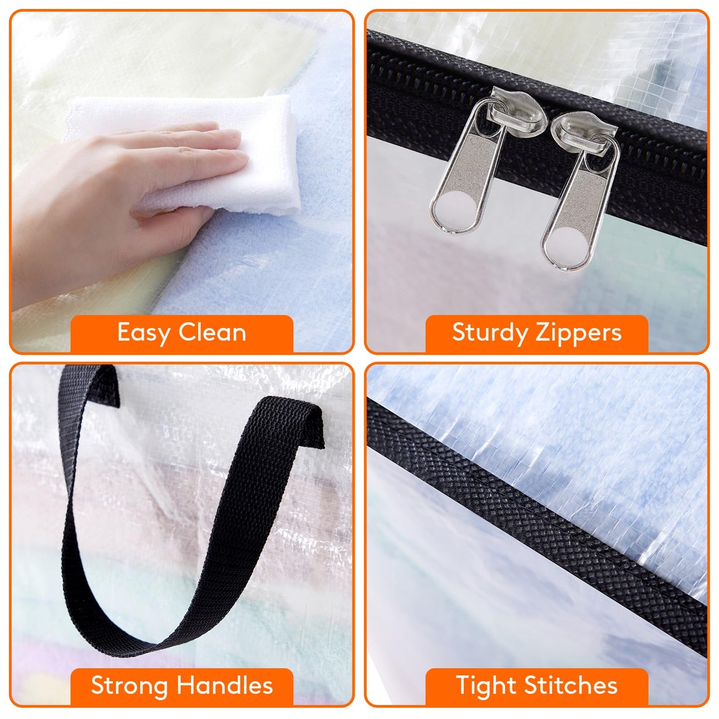 Lifewit 6 Pack Plastic Clothes Storage Bags, 60L Foldable Storage Containers Closet Organizers and Storage Moving Bags with Sturdy Zipper Lids Reinforced Handle for Bedding, Blanket, Comforter
