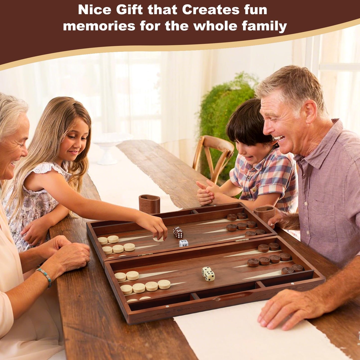 Syrace Handcrafted Wooden Backgammon Set, 16" Large Size, Classic Two-Player Strategy Board，Premium Travel Game Board for Adults & Kids