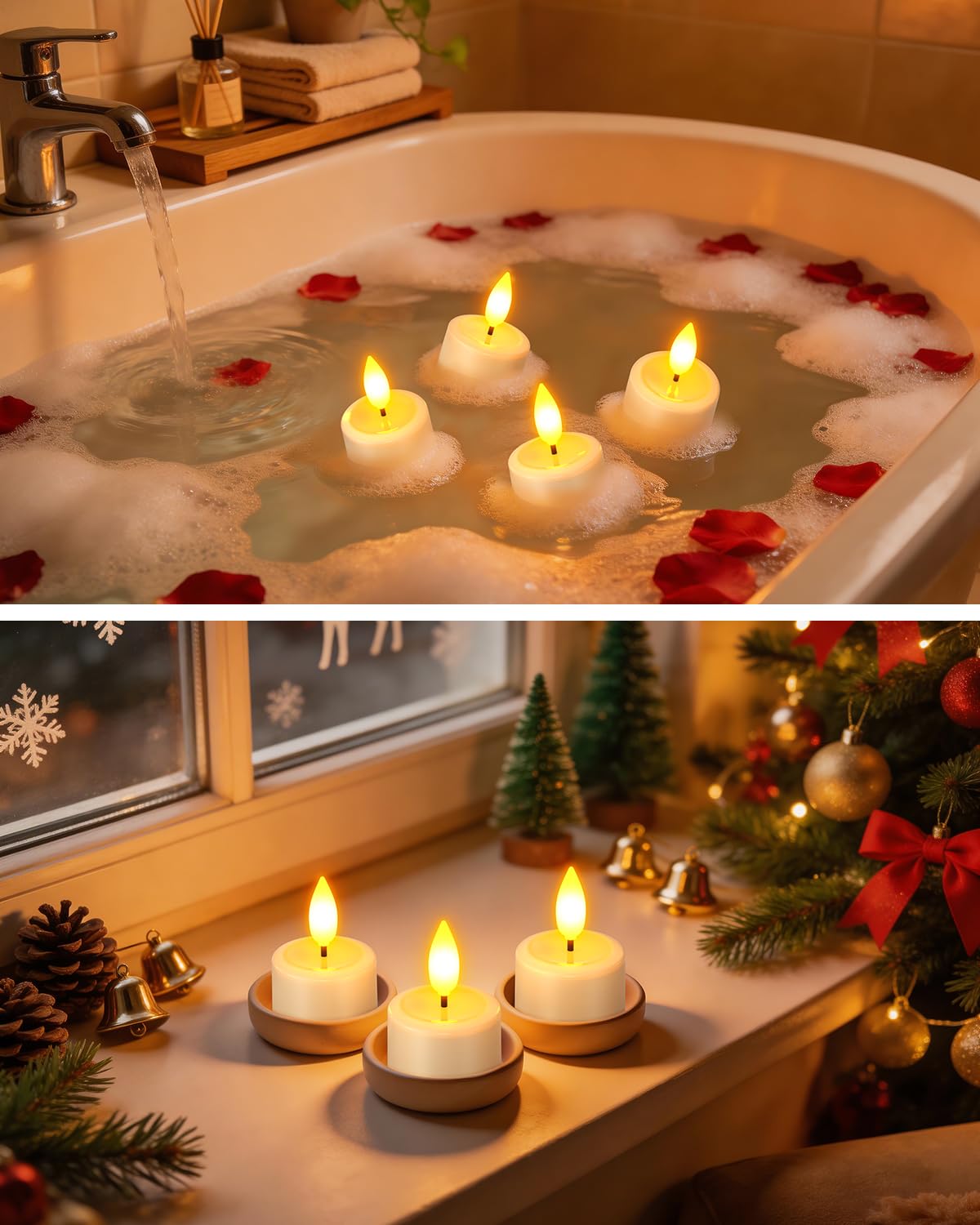 SoulBay Rechargeable Flameless Candles, Magnetic Waterproof LED Tea Lights with Charging Tray, Remote & Timer, 100H Flickering Votive Fake Candles for Bathroom, Holiday & Xmas Decor