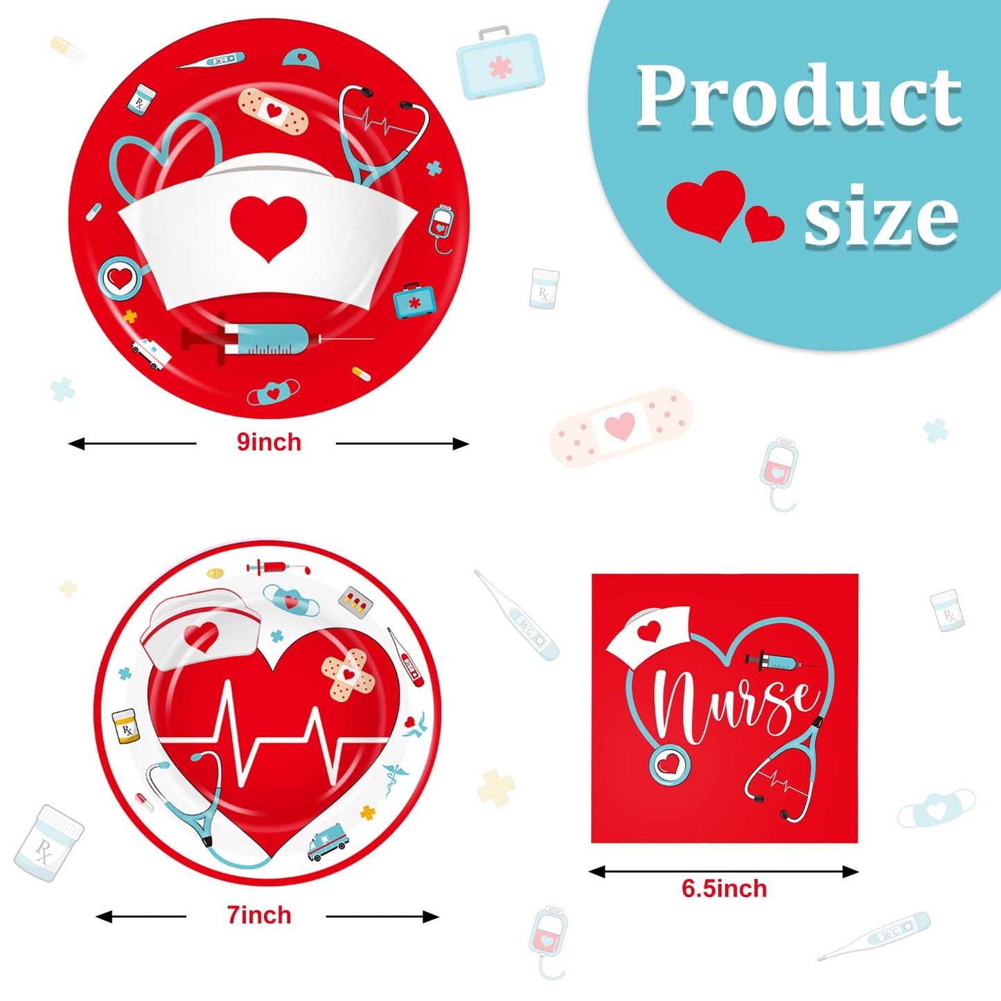 200 Pcs Graduation Nurse Party Decorations Doctor Nurse Week Party Plates Include 9 Inch 7 Inch Paper Disposable Plates Lunch Napkin Medical Birthday Party Tableware Set for Nursing School(Red)