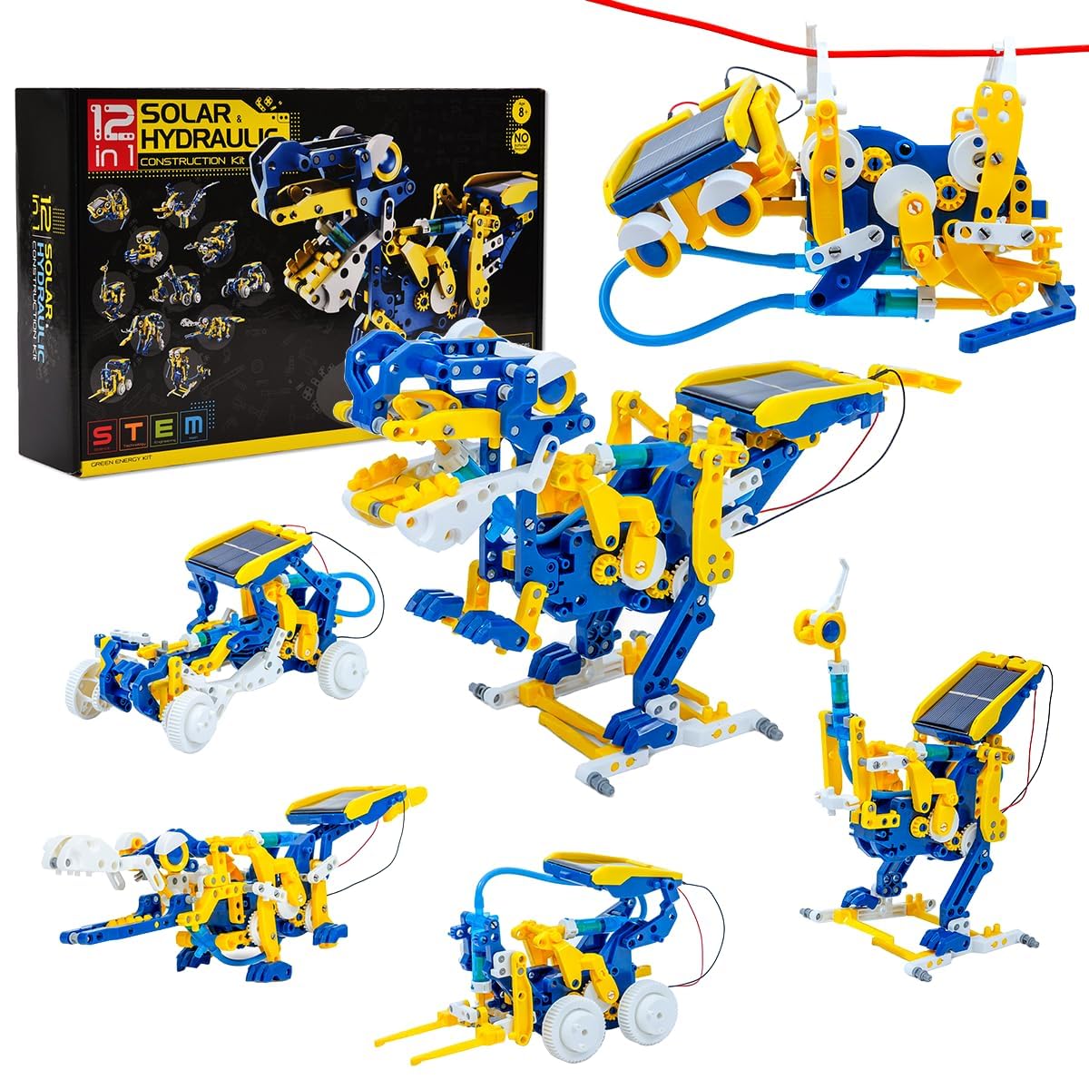 CIC Kits 12 in 1 Solar & Hydraulic Construction Kit | Educational STEM Engineering Toys for Kids & Teens | English & Français Bilingual Manual