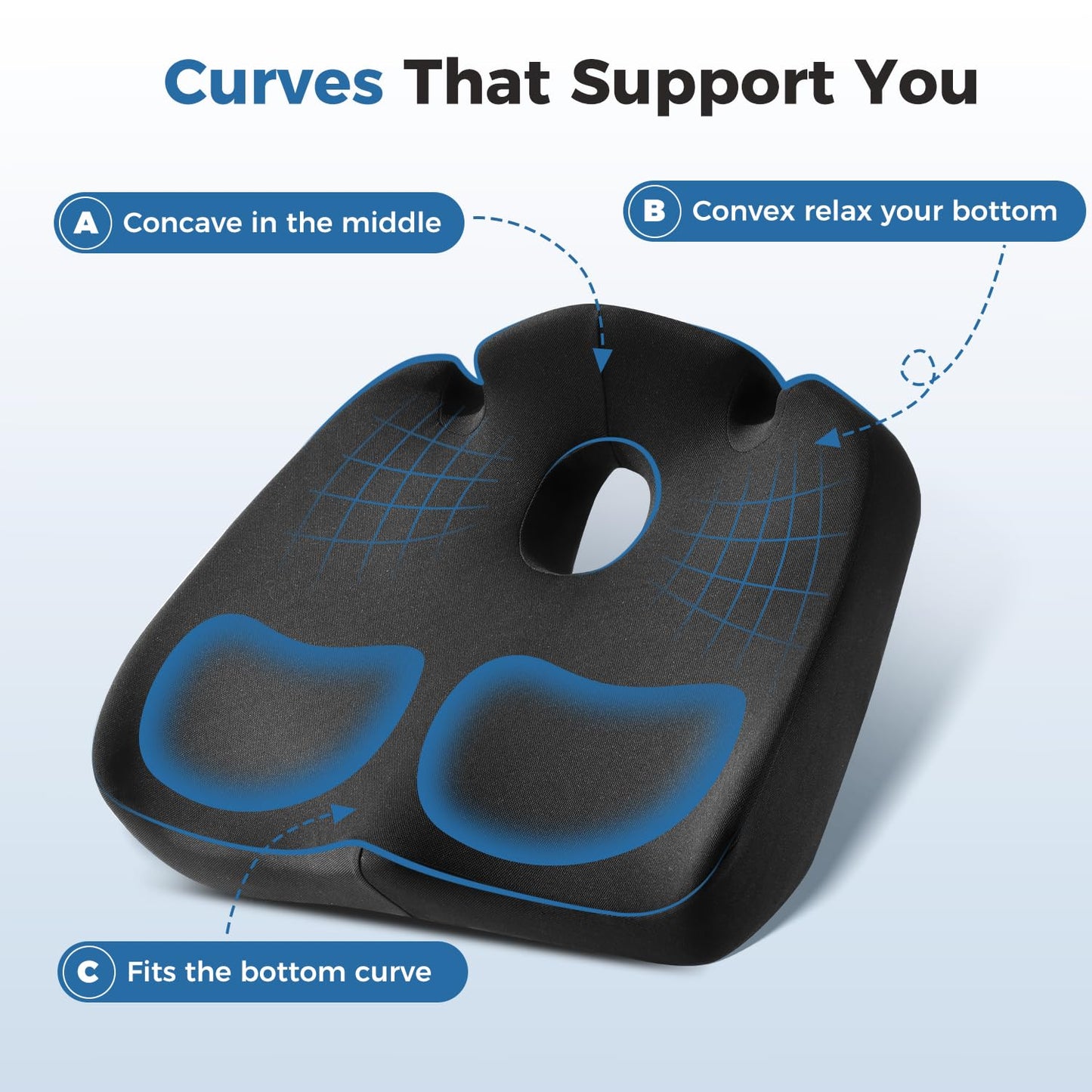 Seat Cushion for Office Chair, Large Memory Foam Coccyx Seat Cushions for Long Sitting Workers,Ergonomic Desk Chair Cushion with Washable Non-Slip Cover