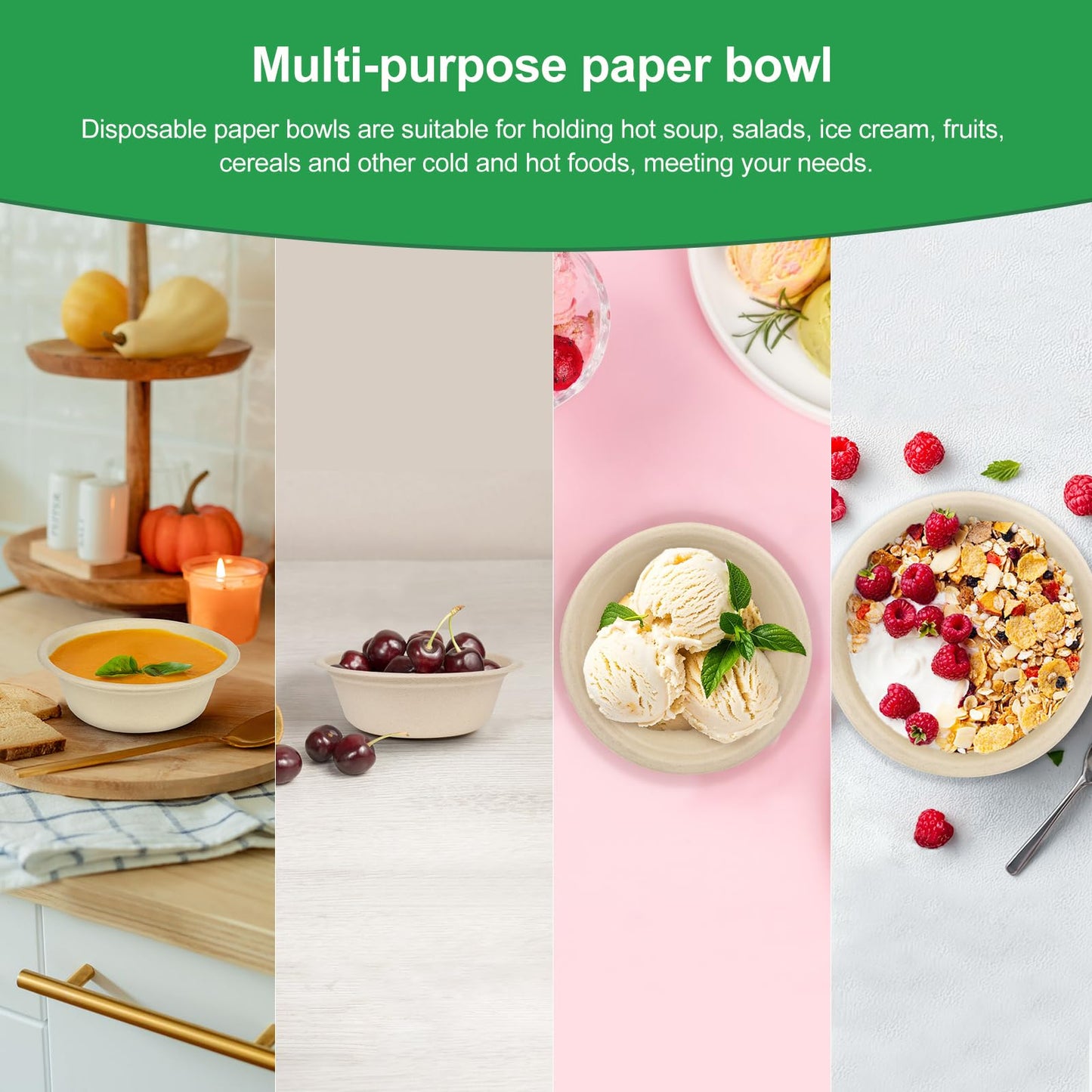 Bionutrio 10oz Paper Bowls, 200 Pack Bowls Disposable Heavy Duty