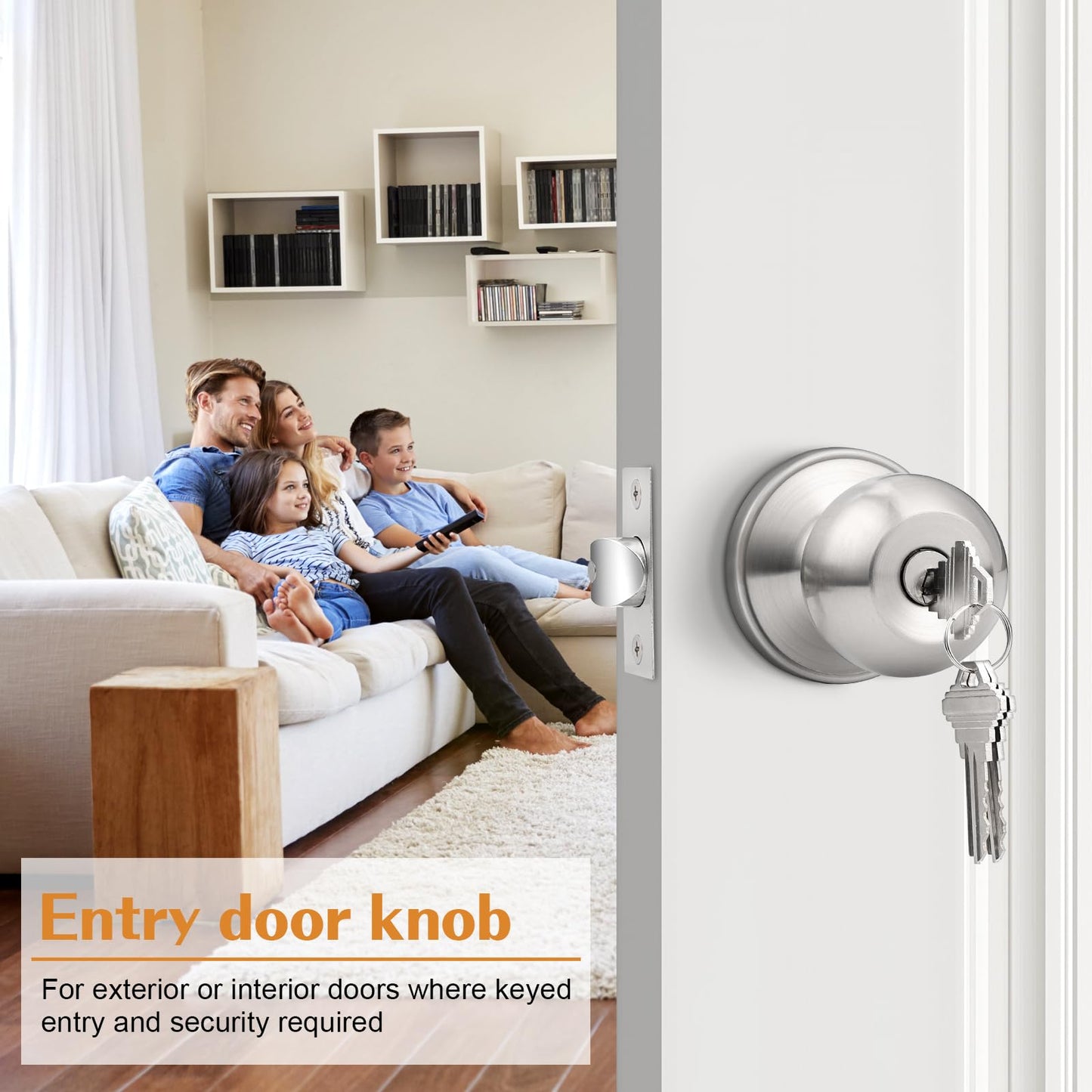 Probrico 2 Pack Keyed Alike Entry Door Knobs with Lock and Key Ball Door Knob Handles Entrance Door Lockset Brushed Nickel Finish