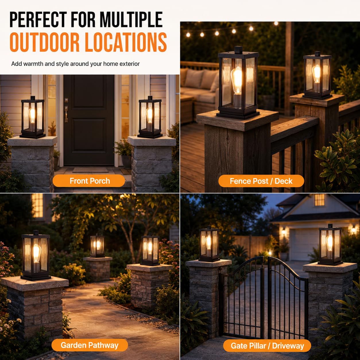 Modern Outdoor Post Light Fixture, Hardwired Aluminum and Clear Glass Lamp Post Lantern, Waterproof Exterior Light for Yard, Driveway, Garden, Gate Pillar,E26 Base (Bulb Not Included)