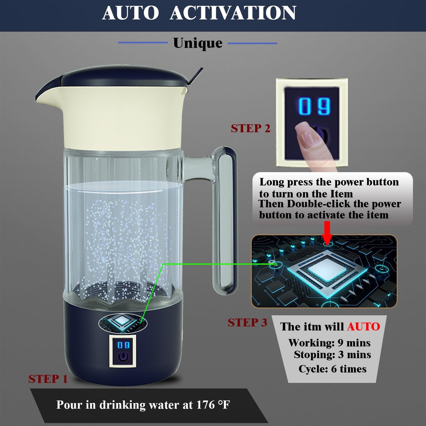 GOSOIT Hydrogen Water Bottle lonizer Hydrogen Water Pitcher Generator Maker Machine with SPE PEM Tech (Dutch Blue)