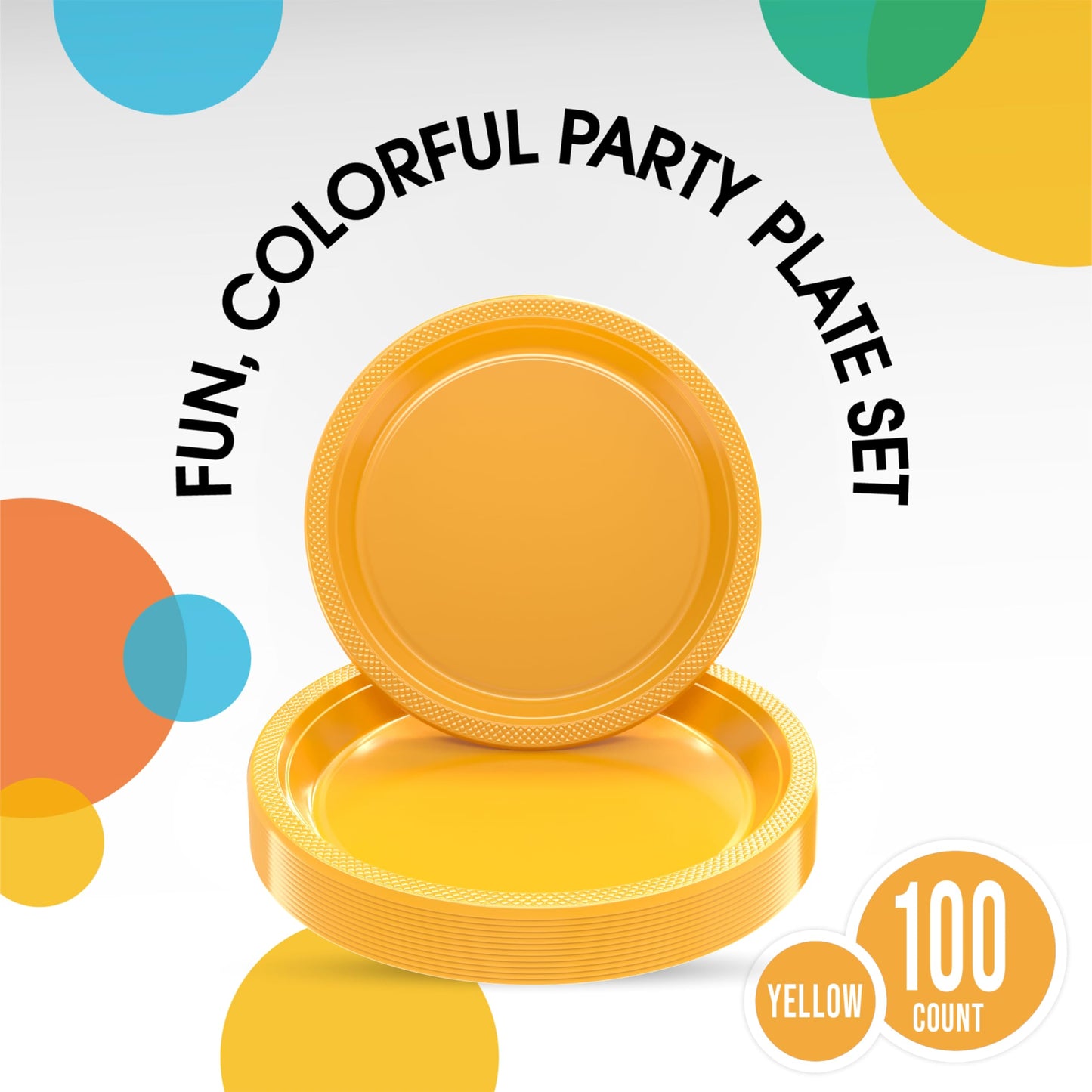 Exquisite Party Solids Yellow Plastic Plates For Party Supplies, Yellow Disposable Plates 100 Pcs - 50-7" & 50-9" Heavy Duty 350 GSM Disposable Dinnerware Sets, Plastic Dinnerware Sets