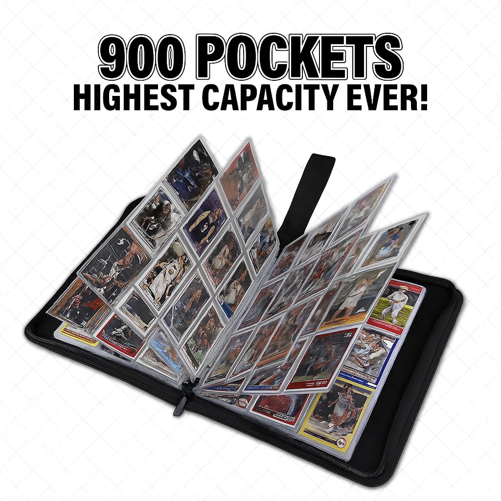 Hockey Card Binder 9 Pocket - Holds 900 Cards with 50 Removable Double-Sided Sleeves, Zipper Closure, Trading Card Binder - Ideal Gift for Boys & Girls (9-Pocket Large)