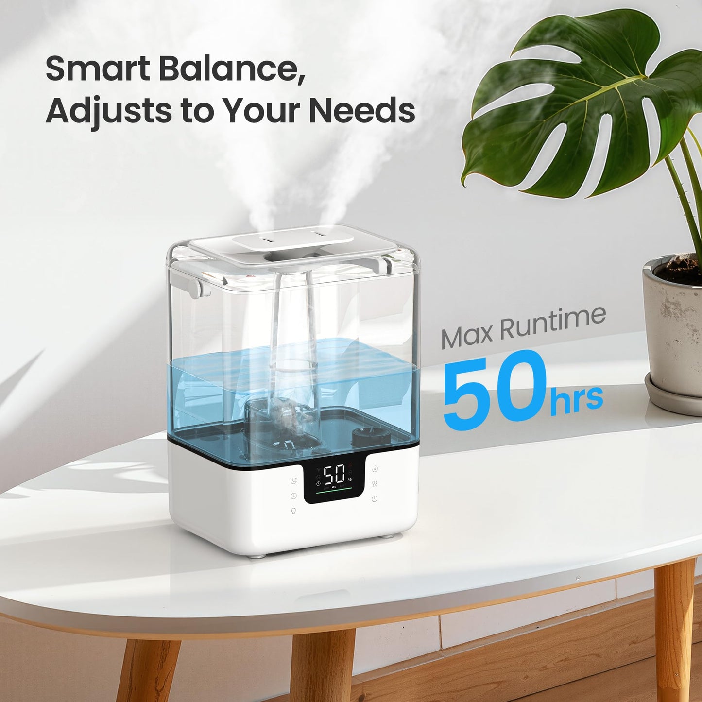 MERONTE Smart Humidifiers for Bedroom Home, 6L Cool Mist Top Fill Humidifier Large Room with Essential Oil Diffuser, Touch/APP/Voice Control, NightLight Humidifiers for Nursery & Plants (White, 1Pack)