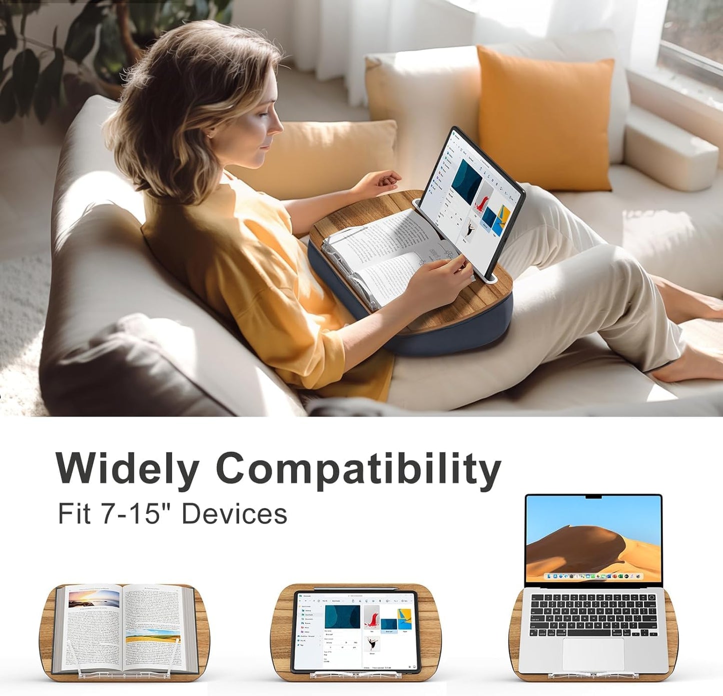 Lap Beanbag Book Stand for Reading, Comfortable Pillow Book Holder for Sofa, Bed, Desk, Hands-Free, Minimize Neck Strain, Gift for Book Lovers, Compatible with Laptop and Tablet (Gray)