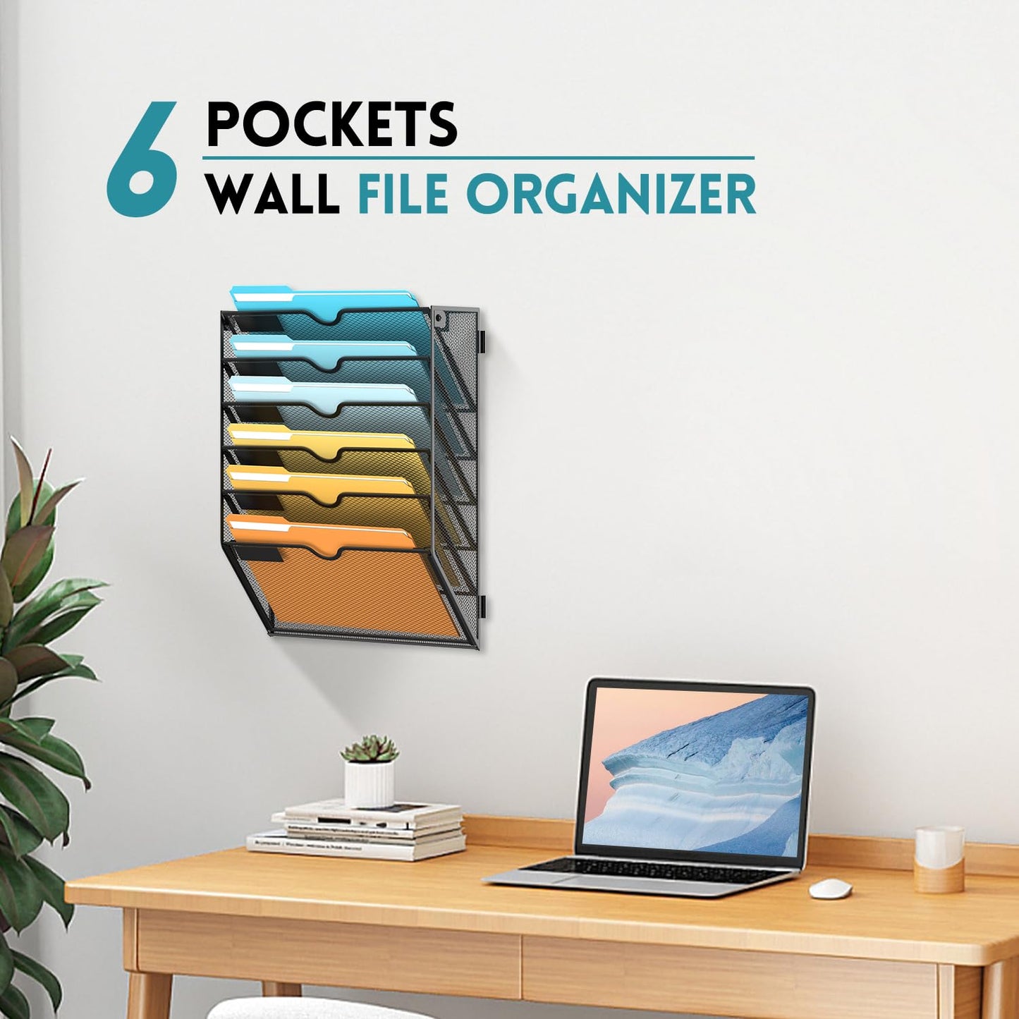 SUPEASY 6-Tier Wall File Organizer Mesh Office Mail Holder, Hanging Wall Organizer Magazine Rack for Office Black