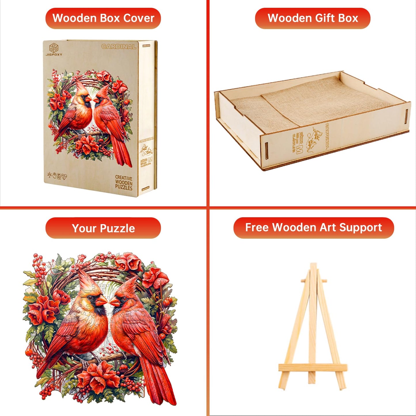 Jigfoxy Wooden Jigsaw Puzzles for Adults, 200 Pieces Cardinal Wooden Puzzle, Unique Shaped Animal Puzzle, Premium Wood Puzzle Gift for Adults, Friends, and Families, Birthday Gifts for Puzzle Lovers
