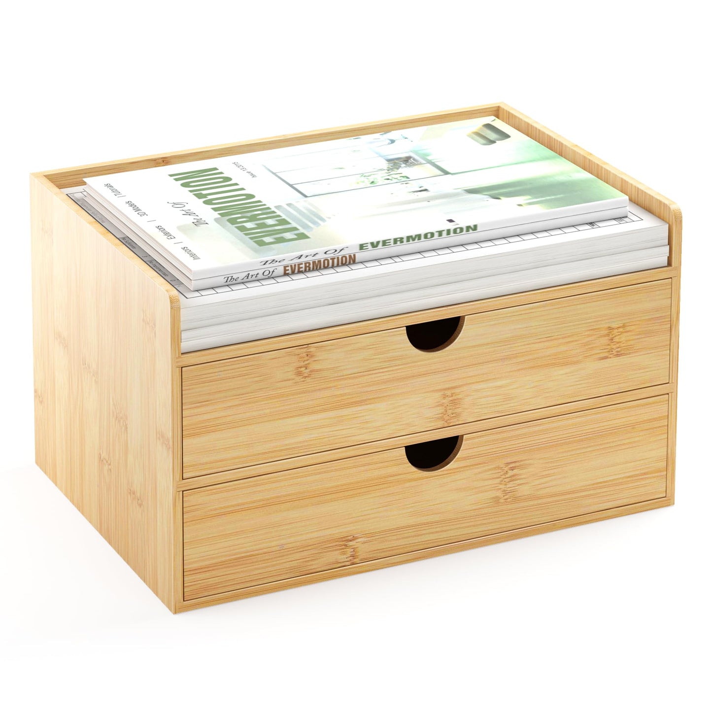 Bamboo Desk Organizer with Drawers Desktop Storage Drawers for Bills Office Supplies Kitchen Utensils Organizing Tool for Home Classroom Organization No Assembly (Nature 2 Drawer)