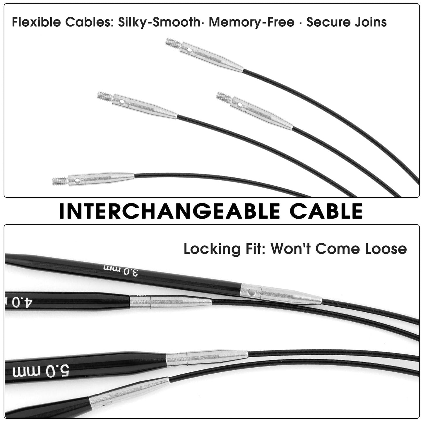 Guclud 4.5-inch Interchangeable Circular Knitting Needles Set | US 2.5-11 (3.0-8.0mm) | Includes 10 Pairs of Metal Circular Needles | 4 Cables (16", 24", 32", and 40"), Accessories & Case (Black)