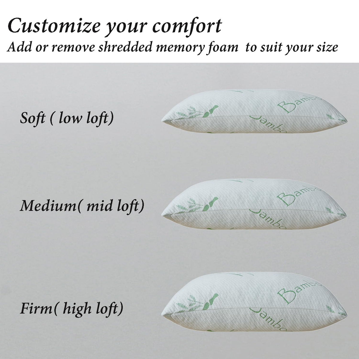 Shredded Memory Foam Pillows for Sleeping, Cooling Bamboo Memory Foam Bed Pillow 2 Pack, King Size Firm Pillow Gel for Neck Support, Hotel Quality Bed Rest Pillow(King Set of 2)