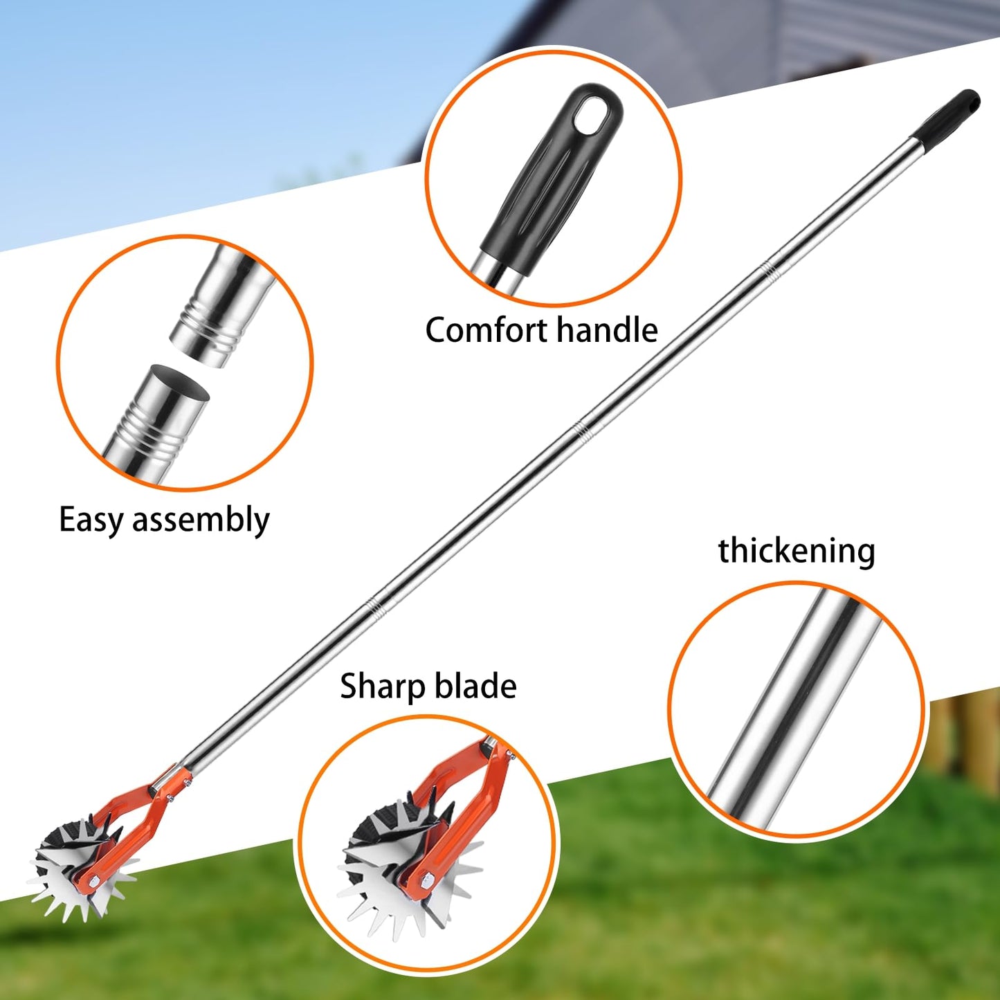 Manual Lawn Edger with Wheel, Rotary Sidewalk Edger Tool for Garden and Yard, 4-Section Stainless Steel Handle with Cushion Grip, 67 in / 170 cm