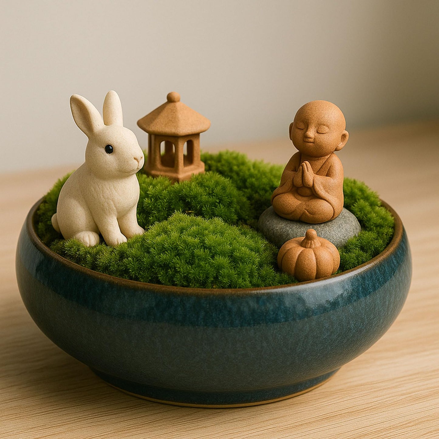 Lotus Bowl Planter – Ceramic Water Plant Pot Sacred Bonsai Bowl Lotus Flower, Shallow Glazed Vase for Seeds, Bonsai, Succulents, Hydroponic Plants (Blue)