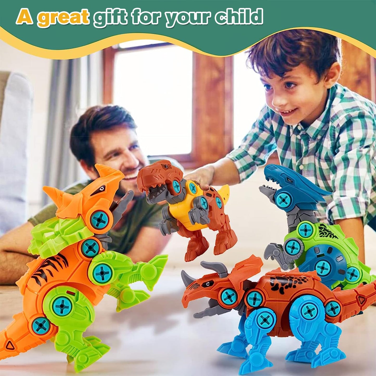 Jasonwell Kids Building Dinosaur Toys - Boys STEM Educational Take Apart Construction Set Learning Kit Creative Activities Games Birthday Gifts for Toddlers Girls Age 3 4 5 6 7 8 Years Old (4PCS)