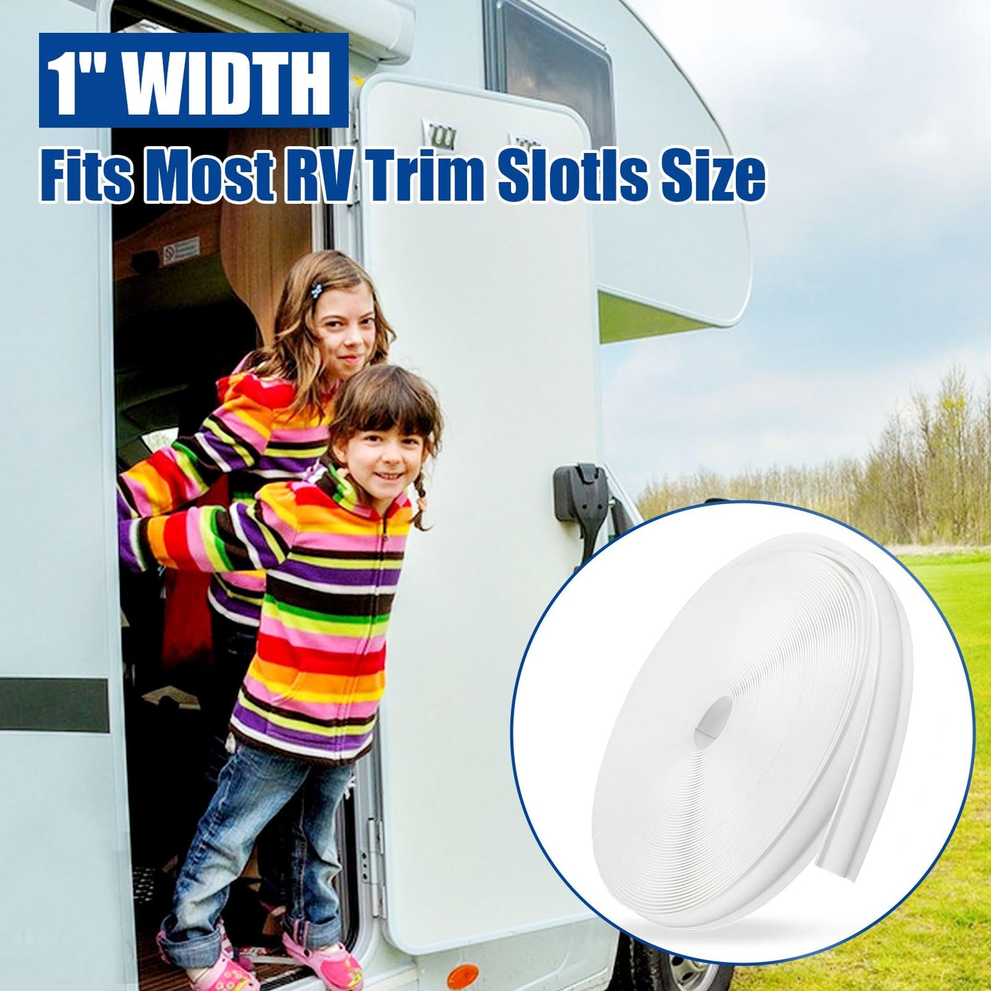 1" RV Vinyl Trim Molding Insert (100 ft), Heavy Duty RV Camper Travel Trailer Screw Cover, Gutter Corner & Roof Edge Track for RV Camper Travel Trailer, Durable Outside Seam Channel, White