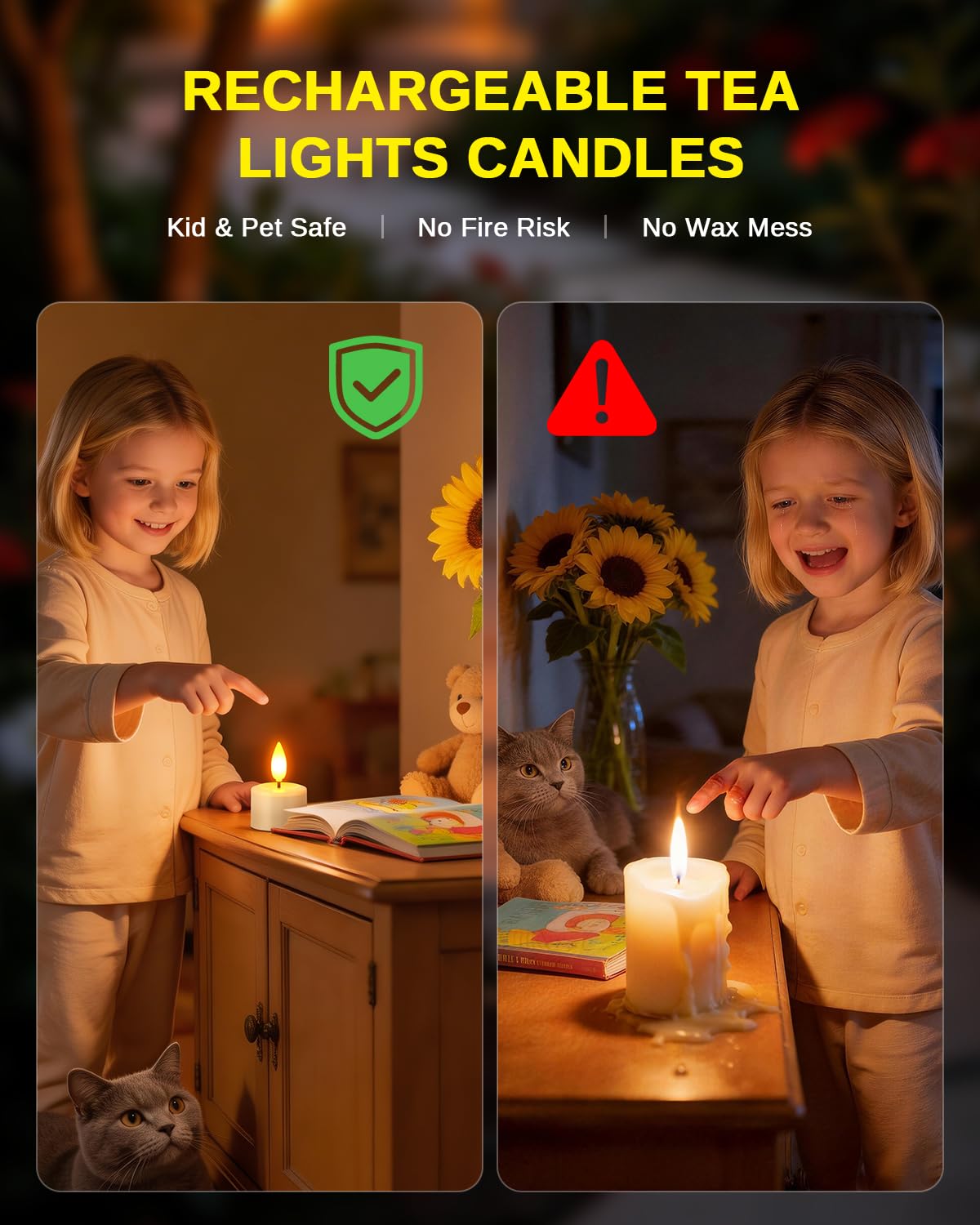 SoulBay Rechargeable Flameless Candles, Magnetic Waterproof LED Tea Lights with Charging Tray, Remote & Timer, 100H Flickering Votive Fake Candles for Bathroom, Holiday & Xmas Decor