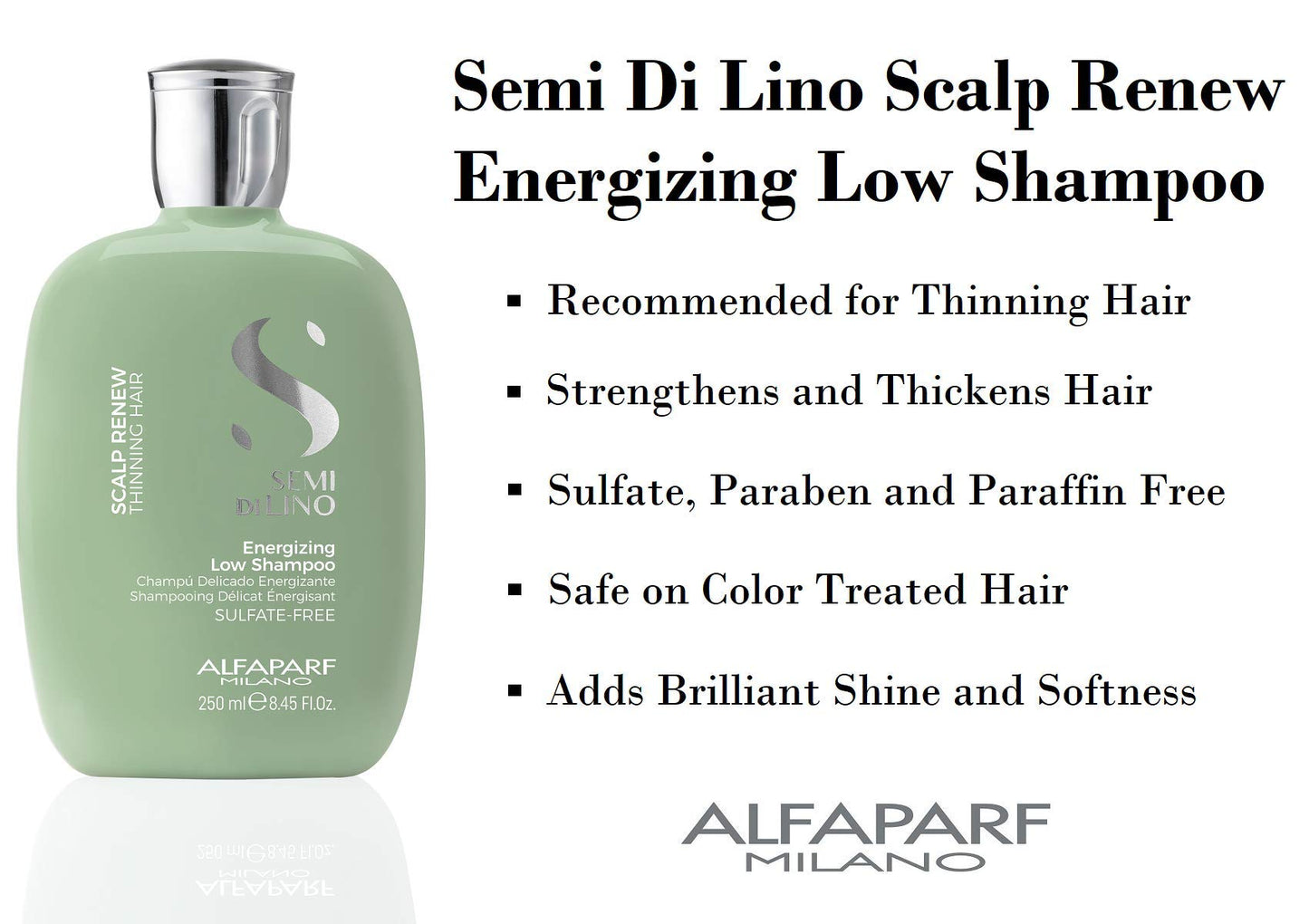 Alfaparf Milano Semi di Lino Scalp Renew Low Shampoo - Enhances Follicle Vitality and Scalp Balance - Flax Seed and Antioxidant Formula - 250 ml