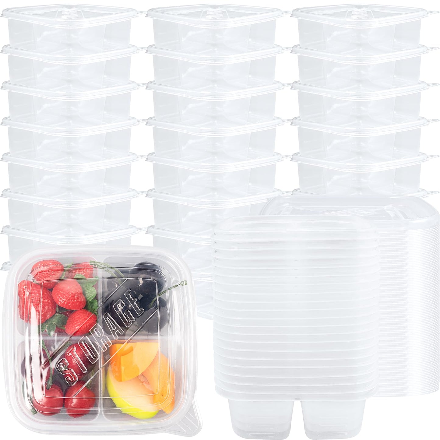 50 Pack Reusable Lunchable Containers with Lids, 4 Compartment Snack Containers Clear Plastic Snack Pack Container for Kids Adults Meal Prep, Food, Snacks, Lunch, Grab and Go