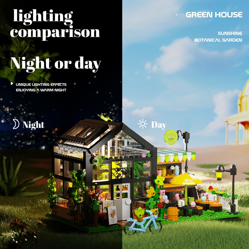 Flower House Building Set with LED, City Street House Flower Shop Building Blocks Toy, Gift for Girls 8-12 Year, Mini Brick 680pcs