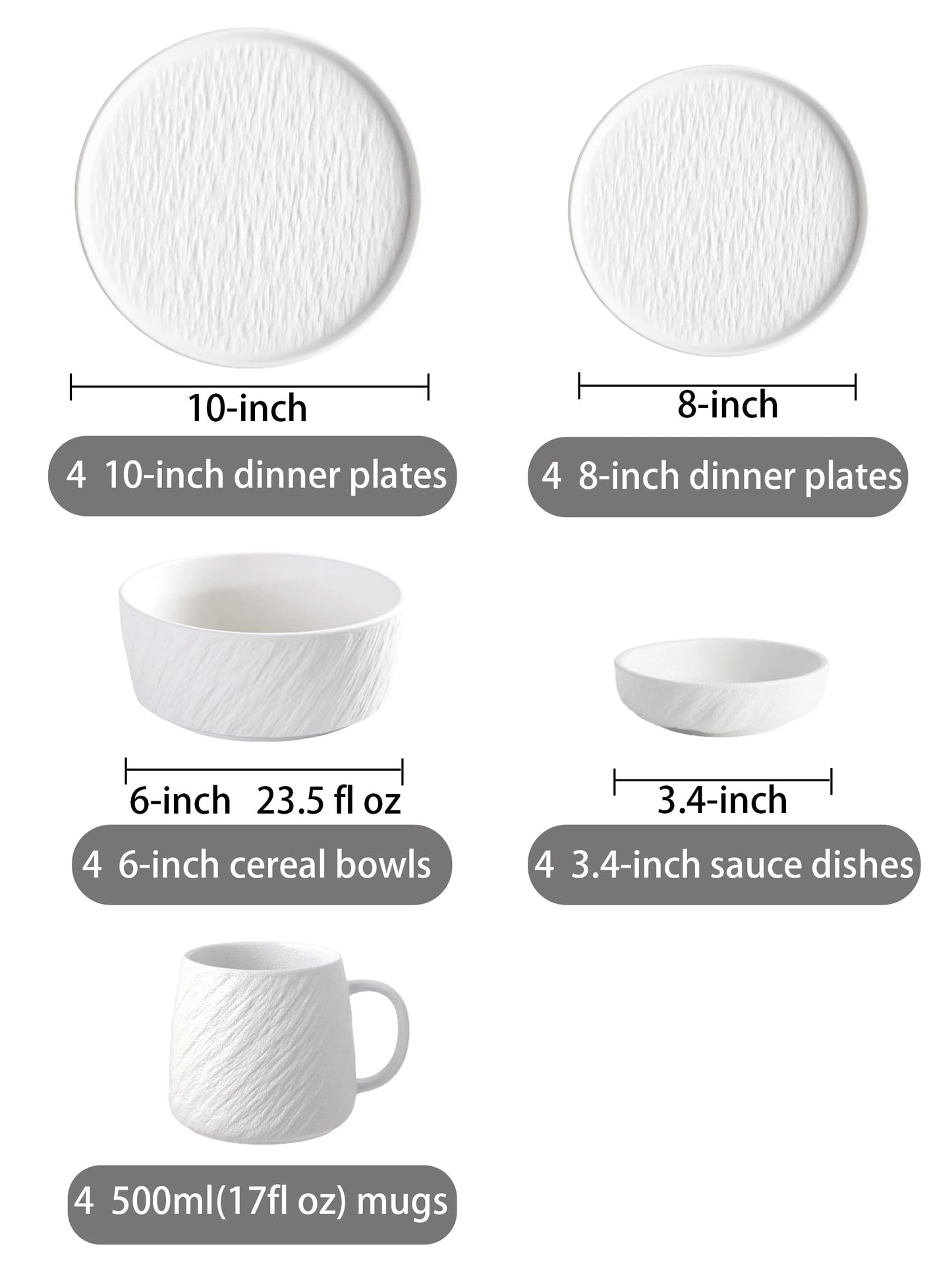 AOSIFIEL Matte Ceramic Dinnerware Set for 4, 16 Pieces, Plates and Bowls Set Porcelain, Dish Set for 4, Dishware Sets Stoneware Dinner Set de Vaisselle Ensemble de Vaisselle