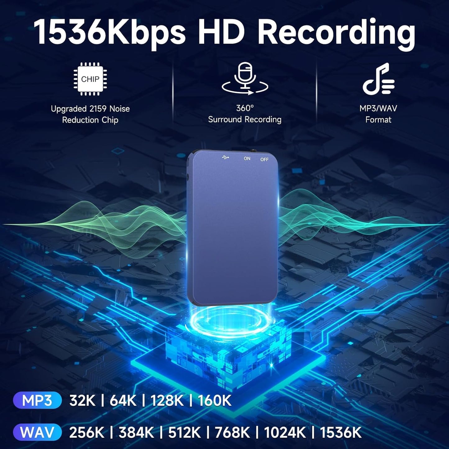 Vormooi 32GB Digital Voice Recorder - 1536KB Superior Sound Quality, Vormooi Premium Metal Voice Activated Recorder with 35Hrs Battey Time, Ideal for Interview Class Lecture Meeting (32GB)