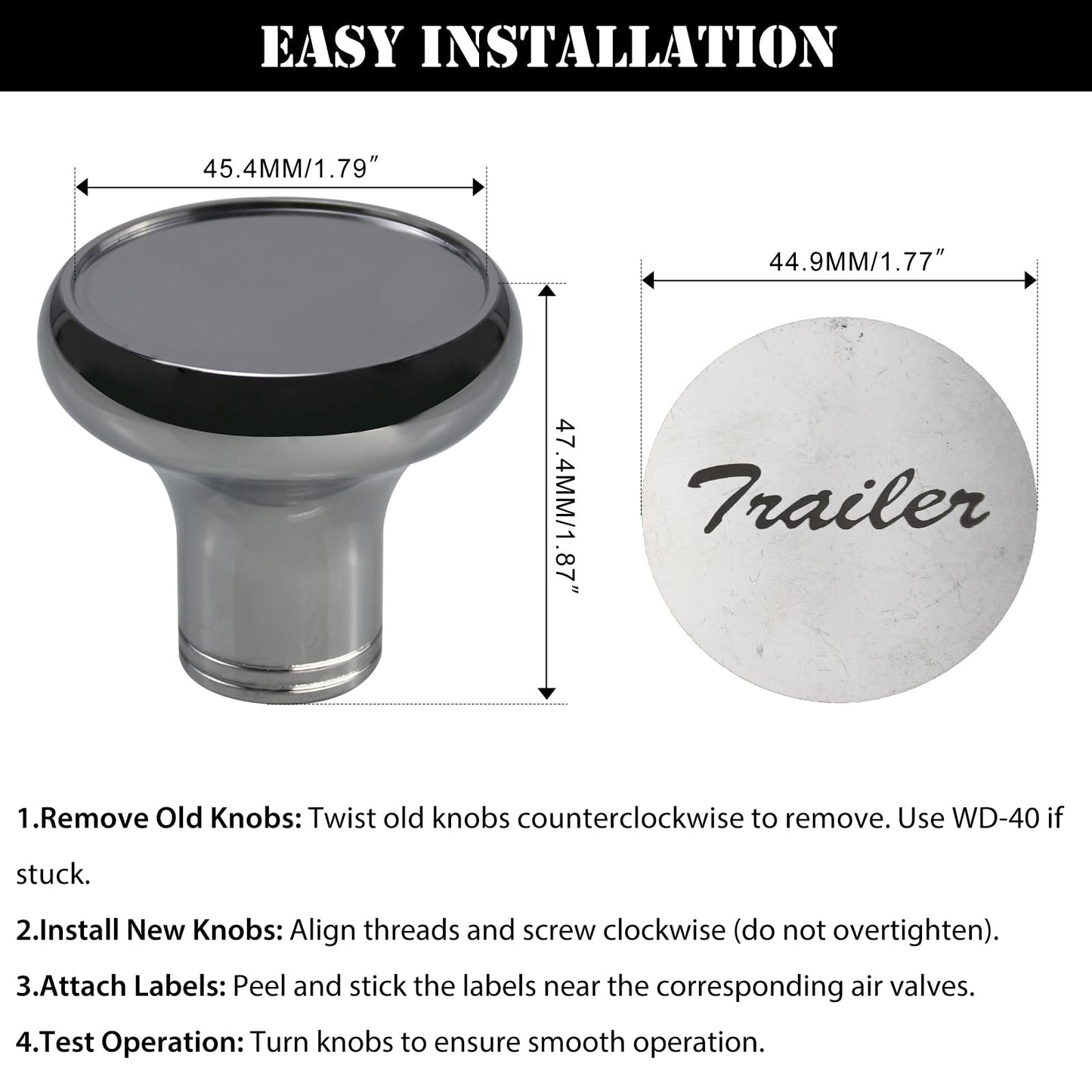 RULLINE Chrome Air Valve Knob Fit Tractor/Trailer Compatible with Peterbilt, Kenworth, Freightliner – Screw-On with Glossy Tractor/Trailer Plaques-2PCS