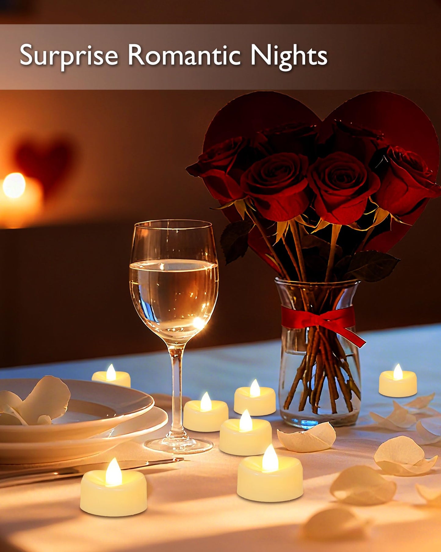 AMAGIC Battery Flameless Warm White Tealight 50 Pack Fake Elecreic Realistic Bright Candles Last 100+ Hours, for Christmas Decoration, Romantic Nights, Table Centerpiece, Diwali