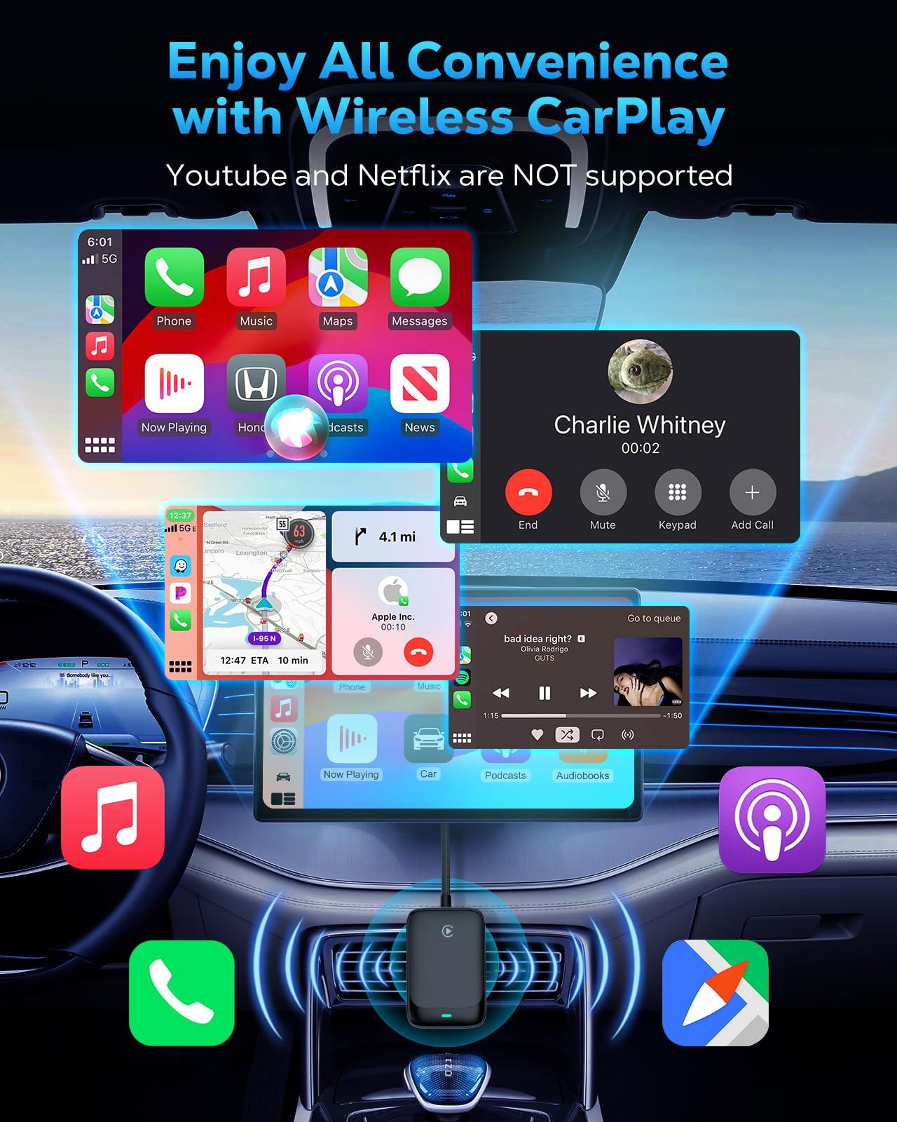 MoKo Wireless CarPlay Adapter for iPhone 2025, Converts Wired Car Play to Wireless Dongle, Plug and Play Fast Response Bluetooth CarPlay Adaptor for iPhone iOS 10+ and Cars with Built-in Car Play