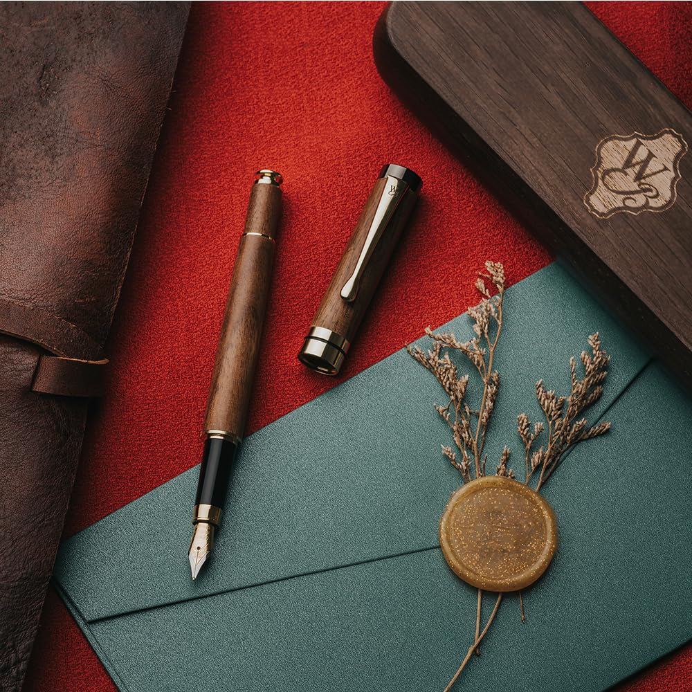 Wordsworth & Black's Fountain Pen Set, Luxury Bamboo Wood - Extra Fine Nib, Gift Case; Includes 6 Ink Cartridges, Ink Refill Converter -Journaling, Calligraphy; Drawing, Smooth Writing [Brown Wood]