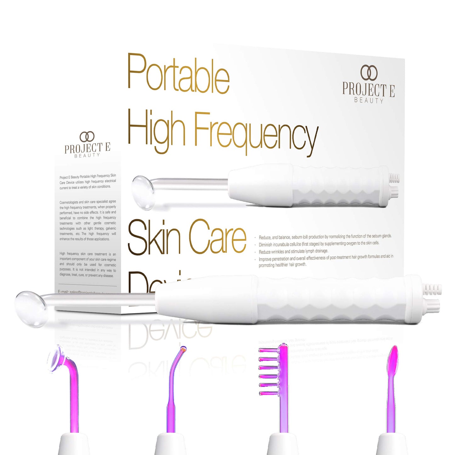 Project E Beauty High Frequency Facial Wand | 4 in 1 Violet Portable Handheld Facial Machine