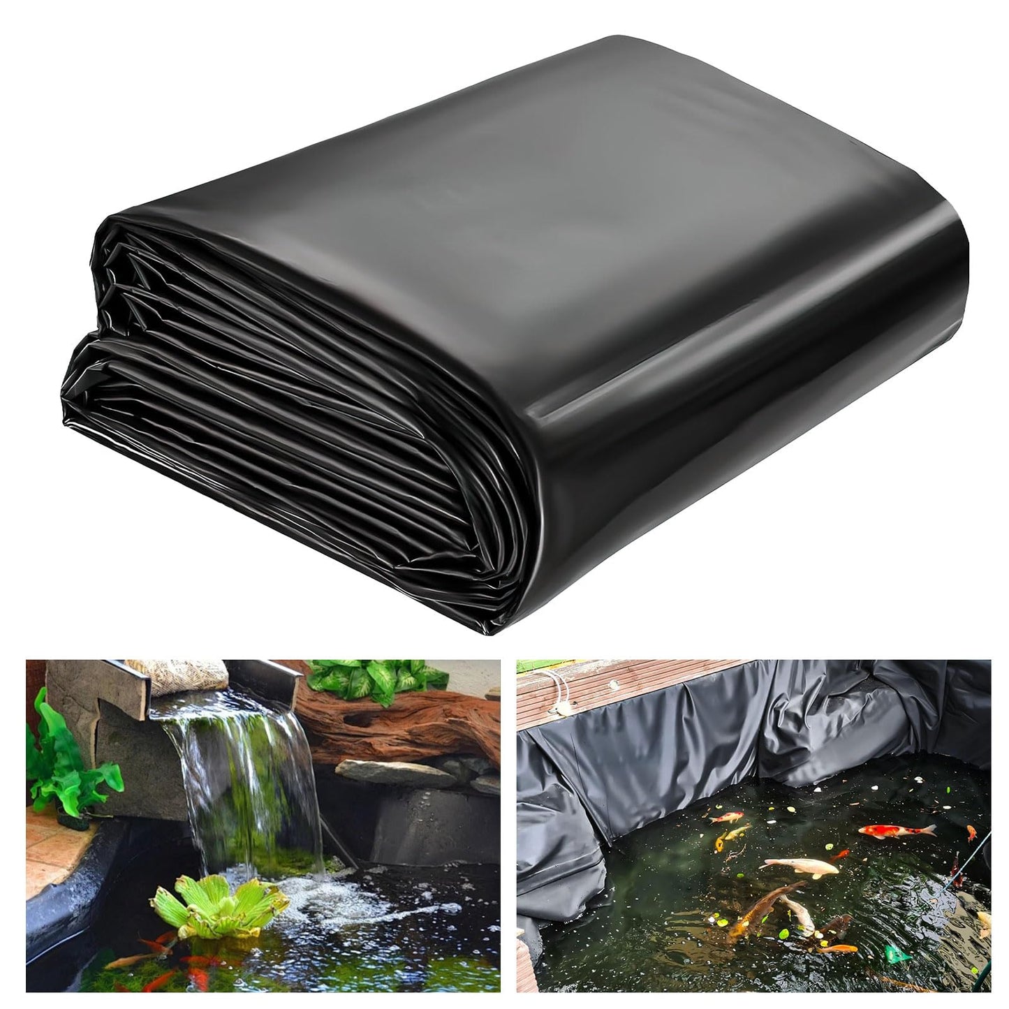 10 x 15 ft Pond Liner, 20 Mil Thickness, UV Resistant Preformed HDPE Pond Liner for Backyard Koi Ponds, Pool, Water Features, Fountains, Waterfall and Water Gardens, Black